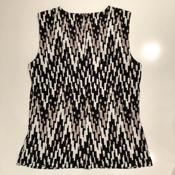 Calvin Klein Sleeveless Scoop Neck Top in Geometric Pattern Blk/Tan/White Sz S - Picture 9 of 13